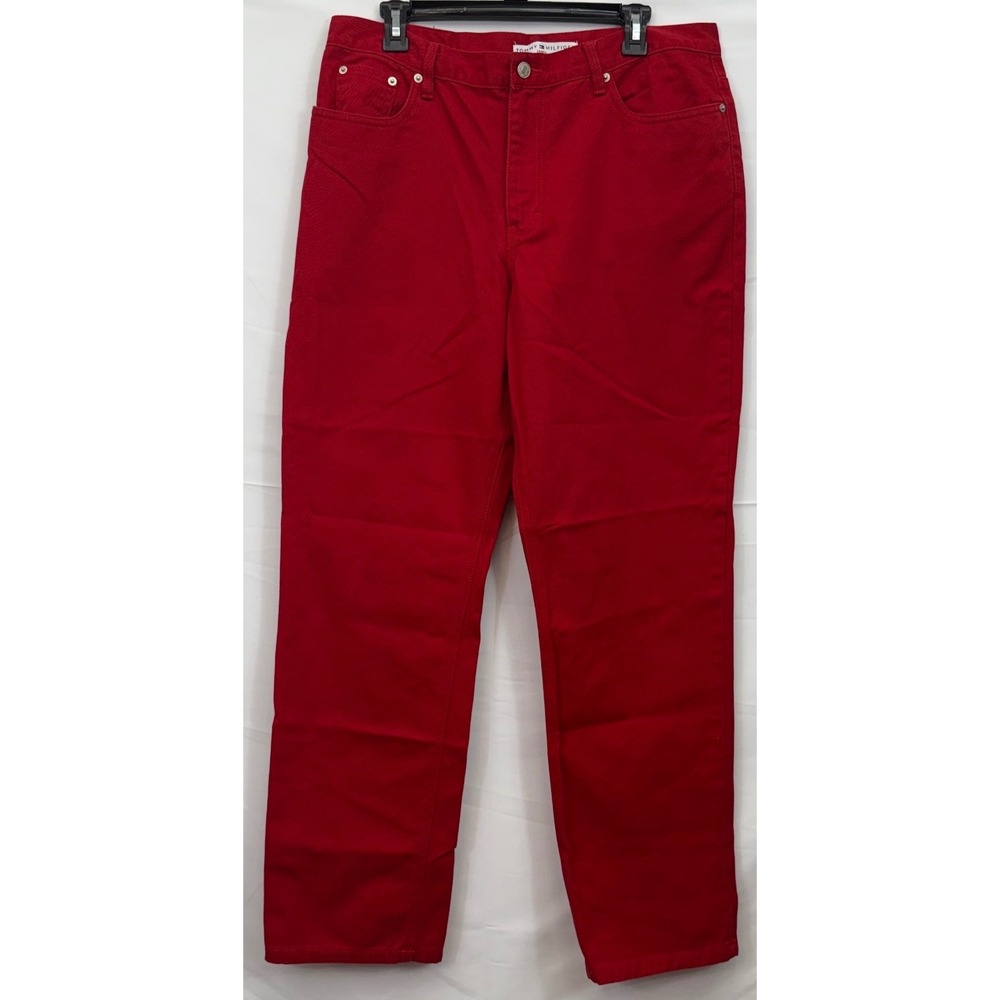 Red Y2K Jeans Womens‎ 14 High Rise Straight Tommy Hilfiger Cotton Flaw
